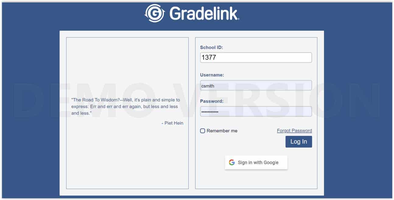 Log in to Grade through Google Chrome or any other web browser using your information (For this walkthrough we will be using Google Chrome) Click the Log in button.