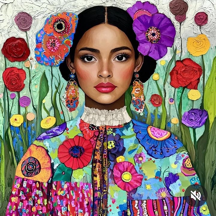 Illustration of African American woman with flower blossoms in her hair