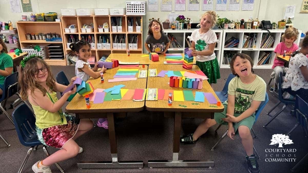 1st graders having fun doing an art project at Courtyard School