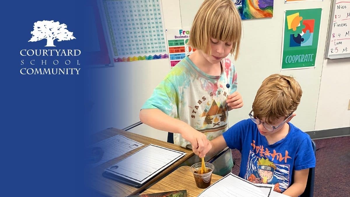 What is a multi-age classroom? Two students work together. | Courtyard School